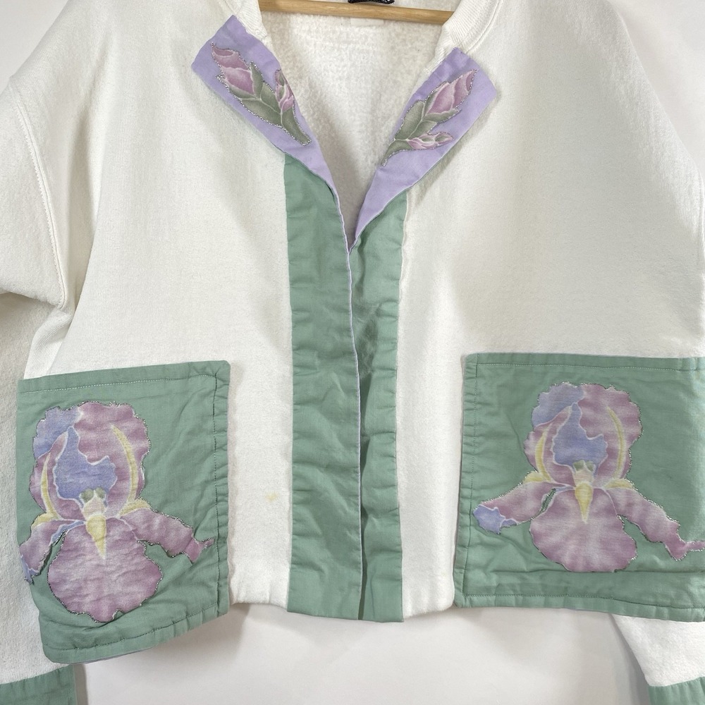 Handmade Women's Sweatshirt Cardigan Floral Granny Church Cottagecore Size Large - Picture 3 of 16